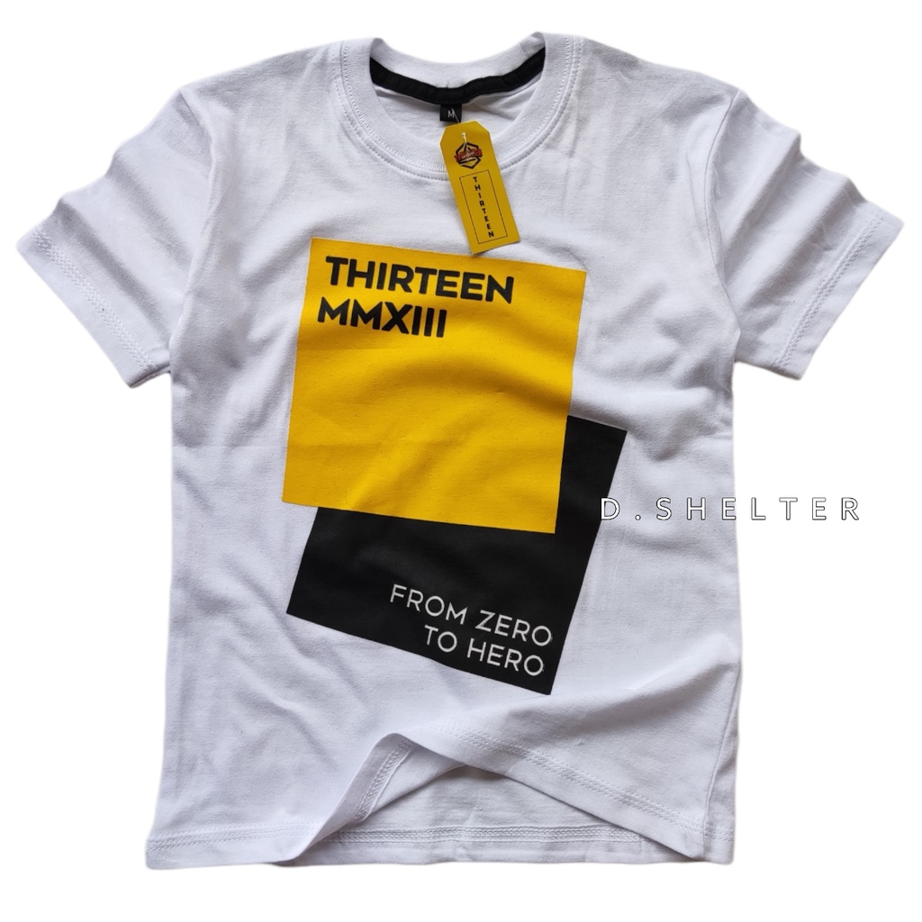 KAOS DISTRO ANAK THIRTEEN PUTIH YELLOW BOX