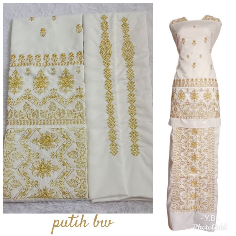 Bahan couple kurung bordir, motif songket melayu janbol (benang emas)