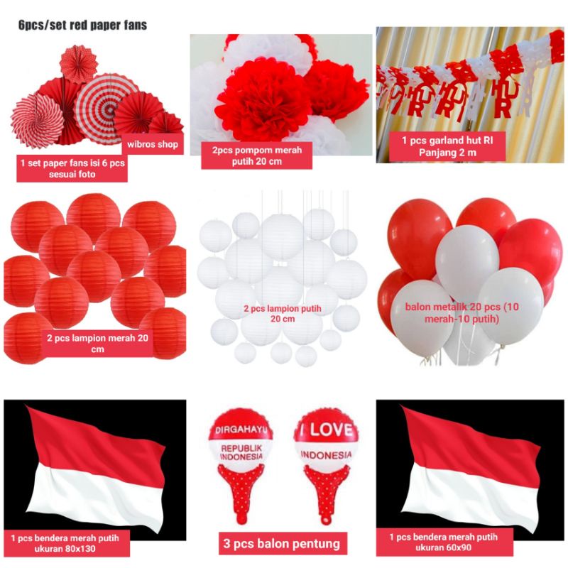 Jual dekorasi hiasan balon dirgahayu HUT RI /17 agustus merah putih