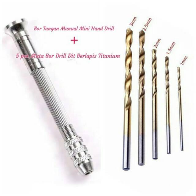 Bor Tangan Manual Mini Hand Drill + 5pcs Mata Bor Drill Dit