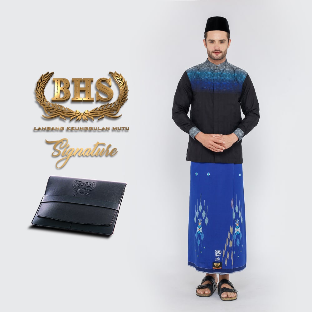 Sarung BHS Signature Gold Motif Songket Star Eksklusif Warna Biru Kuning / BHS SSE