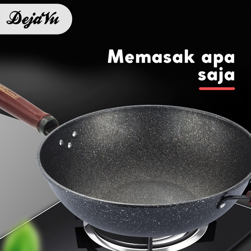 Dejavu Wajan Set Spatula Anti Lengket Keramik Marble Penggorengan Teplon Frying Panci Hpm101