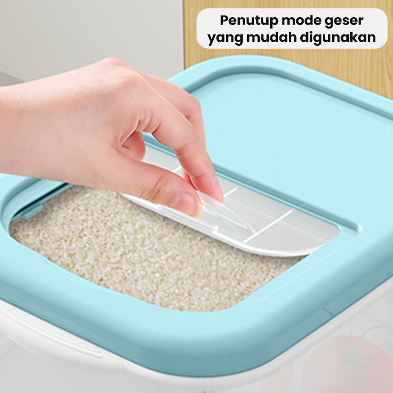 Rice Box Storage Penyimpanan Beras Tempat Beras Kotak Penyimpanan Kacang Tepung Makanan Bisa Didorong dengan Roda 5kg, 7,5kg,10kg