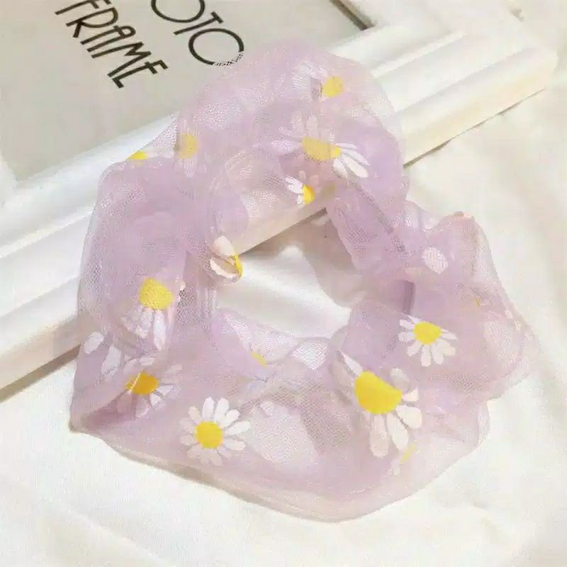 Purple Scrunchies Cantik Ala Korea Dengan Pattern Bunga