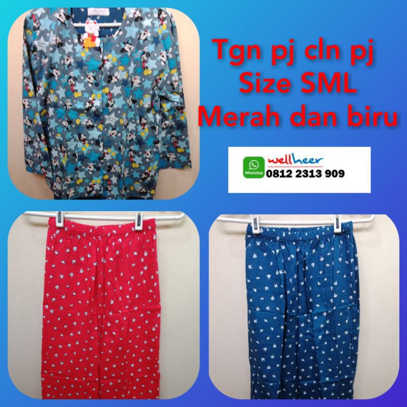 NiQta mickey Tgn pj Cln pj size SML merah dan biru