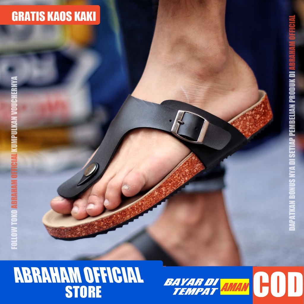 ABRHM x HORI Sendal Jepit Pria Sandal pria Sendal Cowok Kulit Pu Sandal Cowo Sandal Japit Kekinian