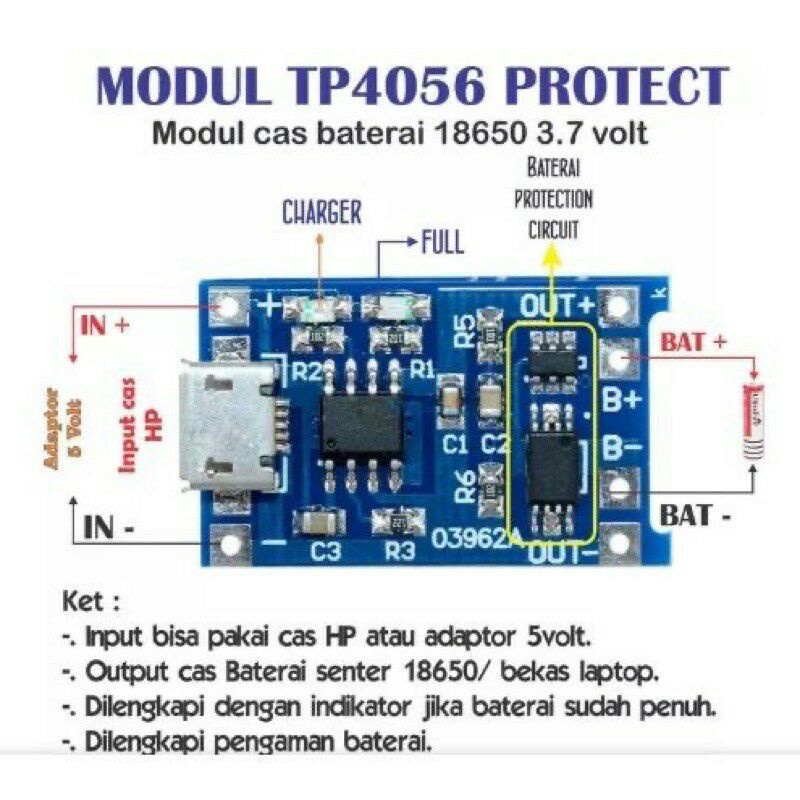 TP4056 with protek modul battery charger protection