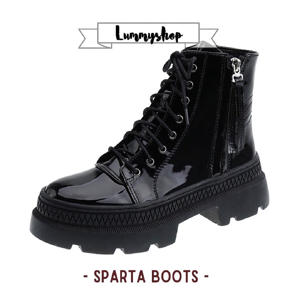 LUMMYSHOP SEPATU WANITA BOOTS MARTIN SPARTA RESLETING GLOSSY IMPORT PREMIUM