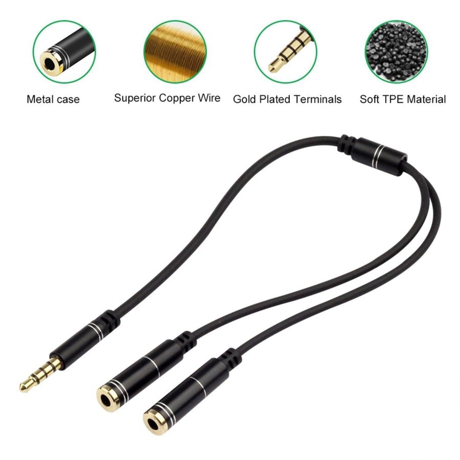 Howell Kabel Aux Audio &amp; Mic Splitter 3,5mm Male to 2Female