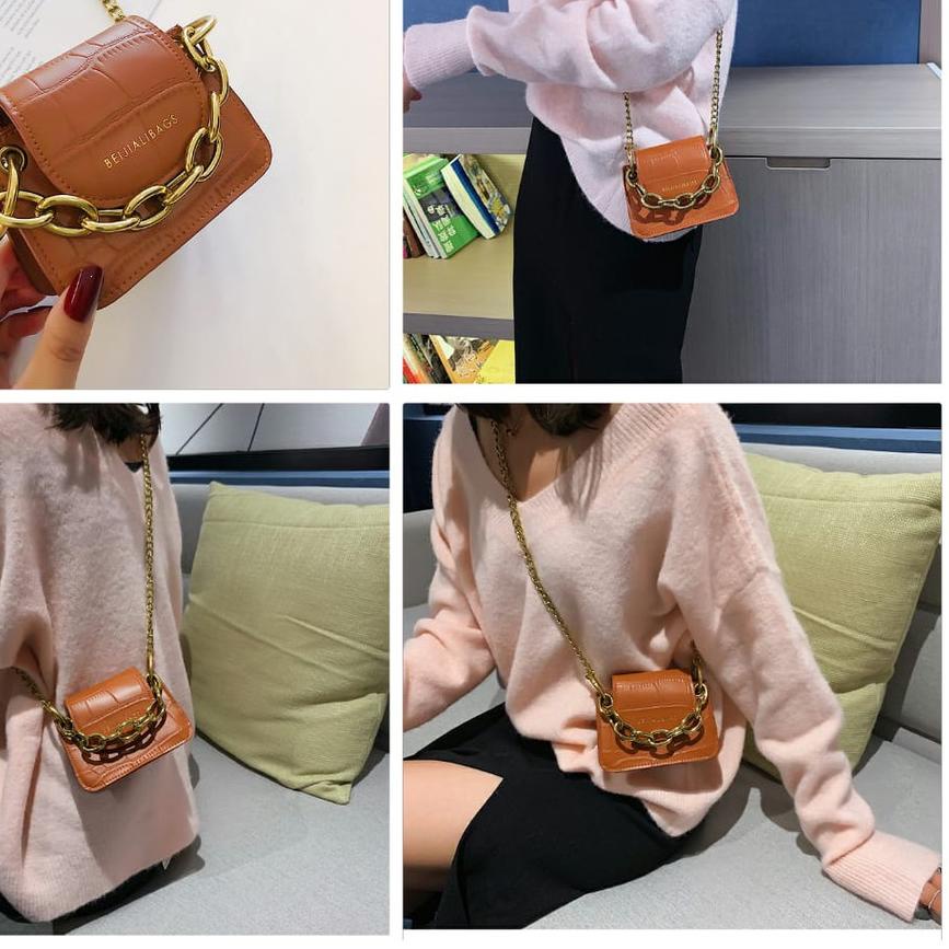 🆙 TAS WANITA KECIL RANTAI GOLD KULIT THALE PESTA SELEMPANG IMPORT KOREA MURAH FASHION BATAM KEKINIAN