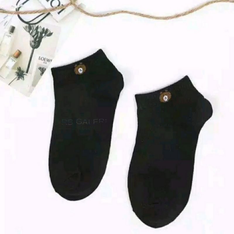 Kaos Kaki Fashion Unisex Motif Polos Beruang Fashion Wanita Pria KAOSKAKI ANKLE Sock BUNGA RB-BERUANG - HITAM