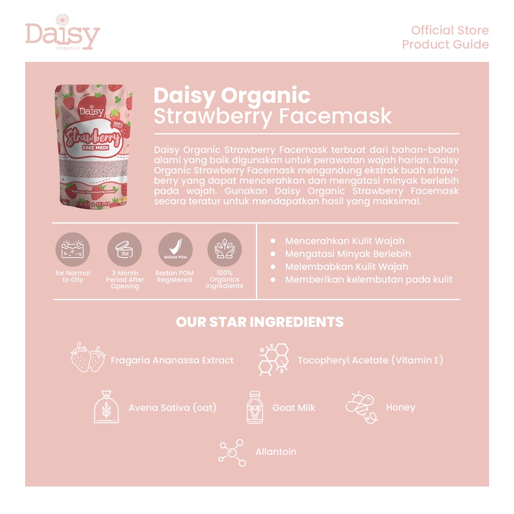 Daisy Organic Strawberry Facemask Face Mask Masker BPOM Original