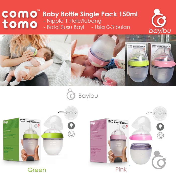 Jual Comotomo Bottle Single Pack 150ml Nipple 1 hole (Botol Dot Bayi) Shopee Indonesia