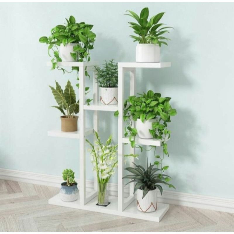 Rak Pot Bunga 7 Susun Kombinasi T 100 Cm - Rak Bunga Besi Hollo Galvanis - Standing Rak Pot