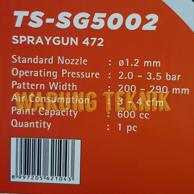 TOSEKI TS-SG5002 SPRAY GUN LOW PRESSURE 472 - ALAT SEMPROT CAT TABUNG BAWAH MODEL SAGOLA 600 cc