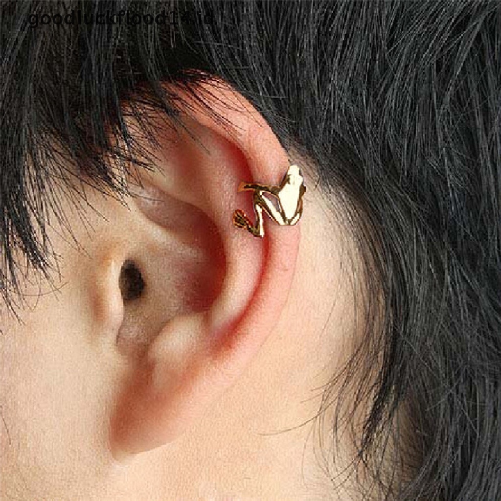 1pc Anting Klip Telinga Lapis Emas Bentuk Katak Gaya Punk Retro