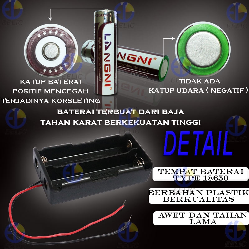 EELIC TEB-18650 -MIX TEMPAT BATERAI 18650 3.7V 2 SLOT HOLDER BATERAI + 2 PCS BATERAI 18650 6800 mAh