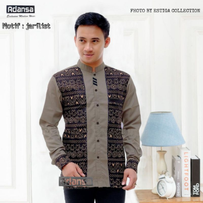 Baju Koko Pria Lengan Panjang Kombinasi Batik Motif Jarlist Koko Terbaru Warna Hitam