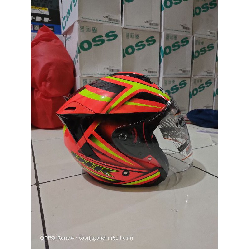HELM INK DYNAMIC /INK DINAMIK SERI#1 RED FLUO/YELOW INK HALFACE