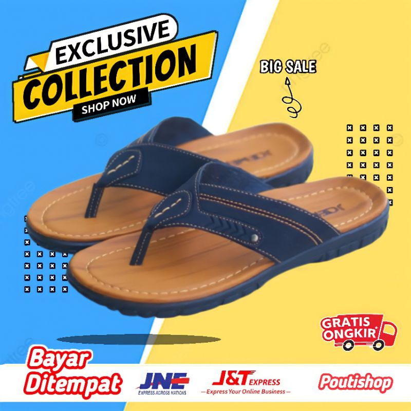 Sandal Pria Kulit Asli Original Sendal Fladeo Fashion Pria Cowok Casual Jepit Dewasa Kekinian Keren