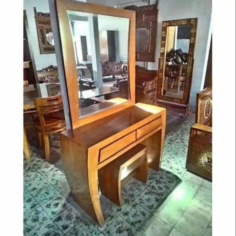 meja rias minimalis lengkung kayu jati