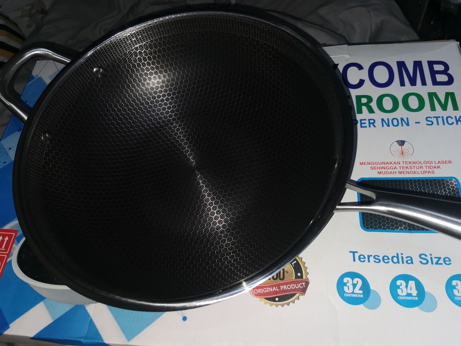Pamosroom Wajan Kuali Honeycomb Stainless 32cm Anti Lengket Induksi Hybrid Non Stick Pfoa Free