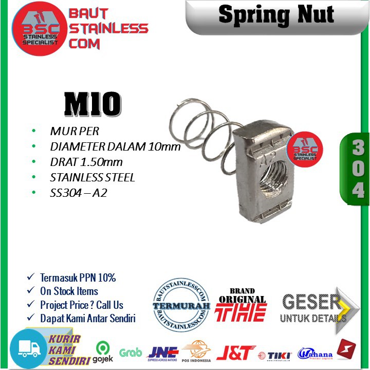SPRING NUT MUR PER STAINLESS SS304 A2 M10
