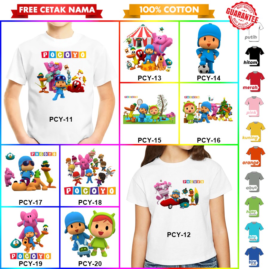 [FREE NAMA!!] Baju Kaos COUPLE  ANAK DAN DEWASA POCOYO BANYAK MOTIF