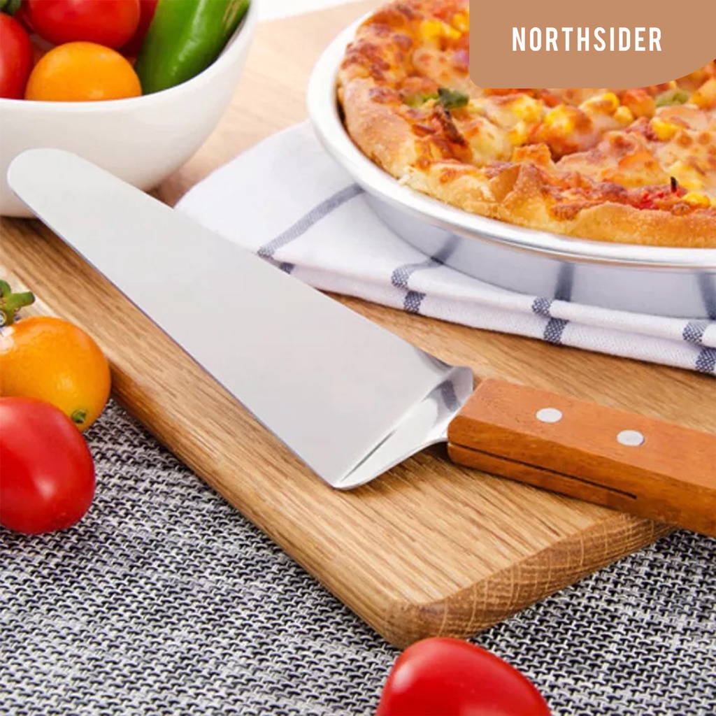 SPATULA PIZZA CAKE SPADE KUE STAINLESS WOOD HANDLE PEEL SHOVEL LM0977