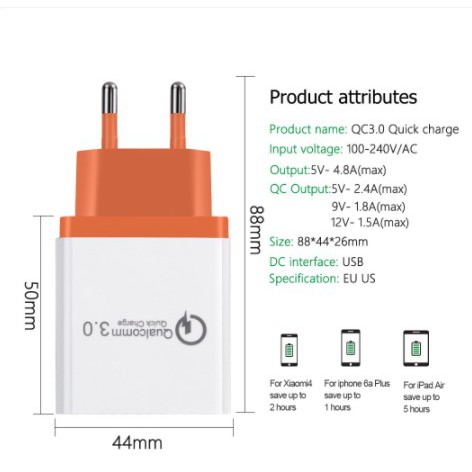 [PORT] - Taffware Charger USB 3 Port Qualcomm QC 3.0 EU Plug - AR-QC-03 - Black