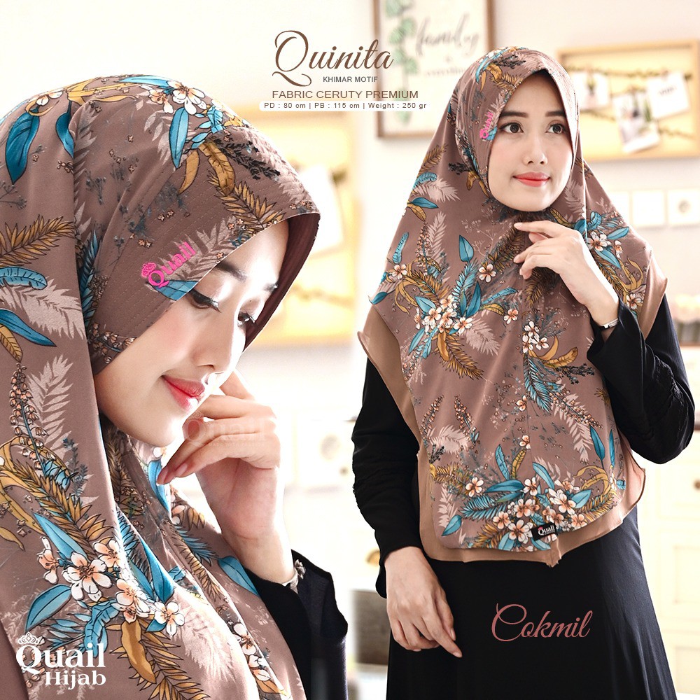 Quinita~Khimar motif Quail Hijab