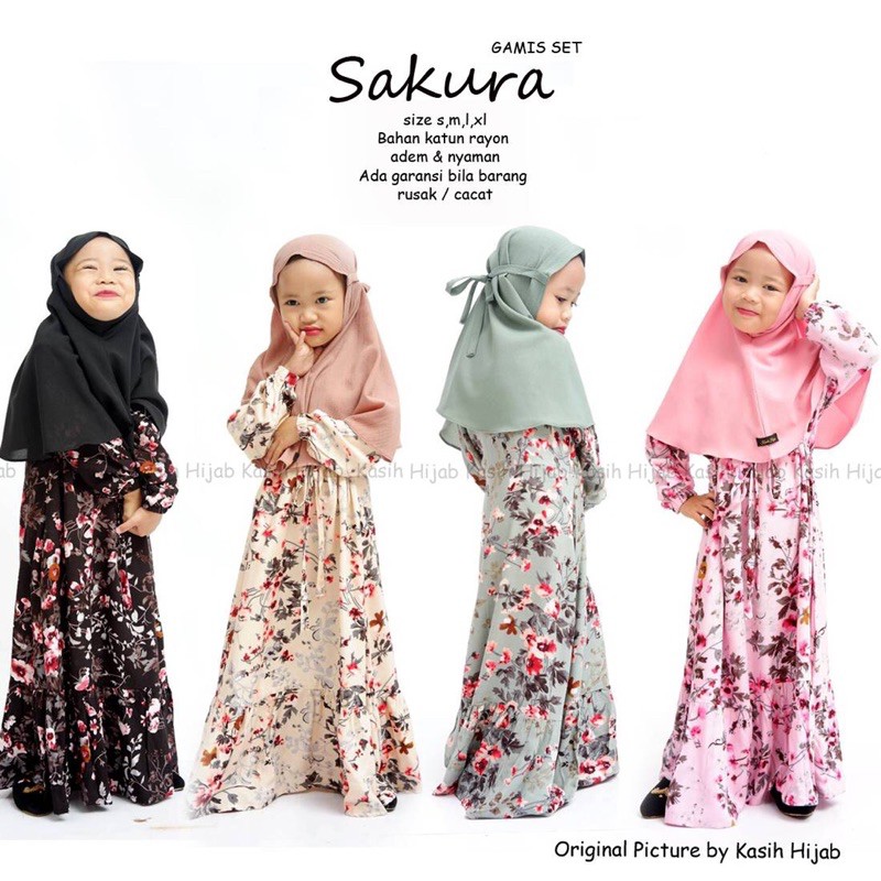 Gamis anak murah/Gamis anak katun rayon/Gamis anak ruffle sakura by kasihhijab(gamis saja)