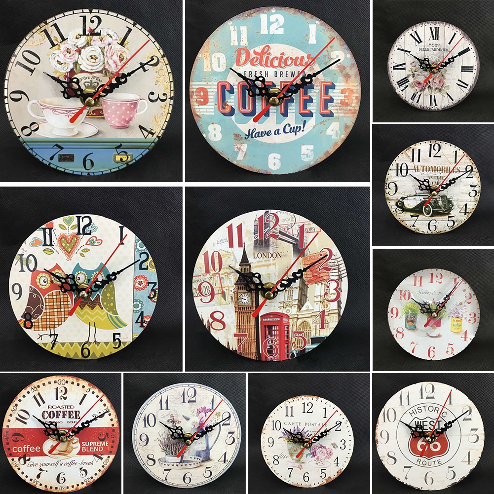 Vintage Rustic Wooden Wall Clock Antique Shabby Chic Retro Home Kitchen Decor Shopee Indonesia