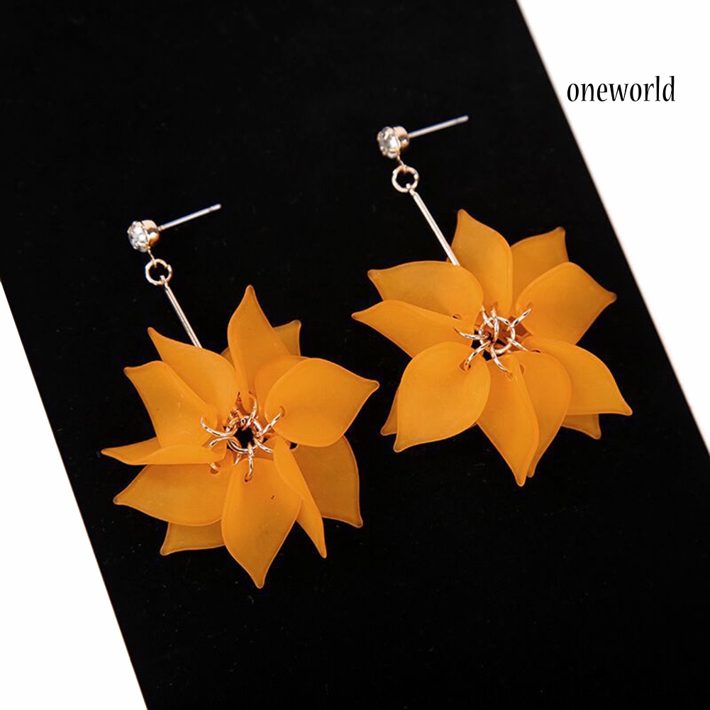 OW@ Sweet Resin Flower Petal Long Dangle Women Stud Earrings Jewelry Valentine Gift