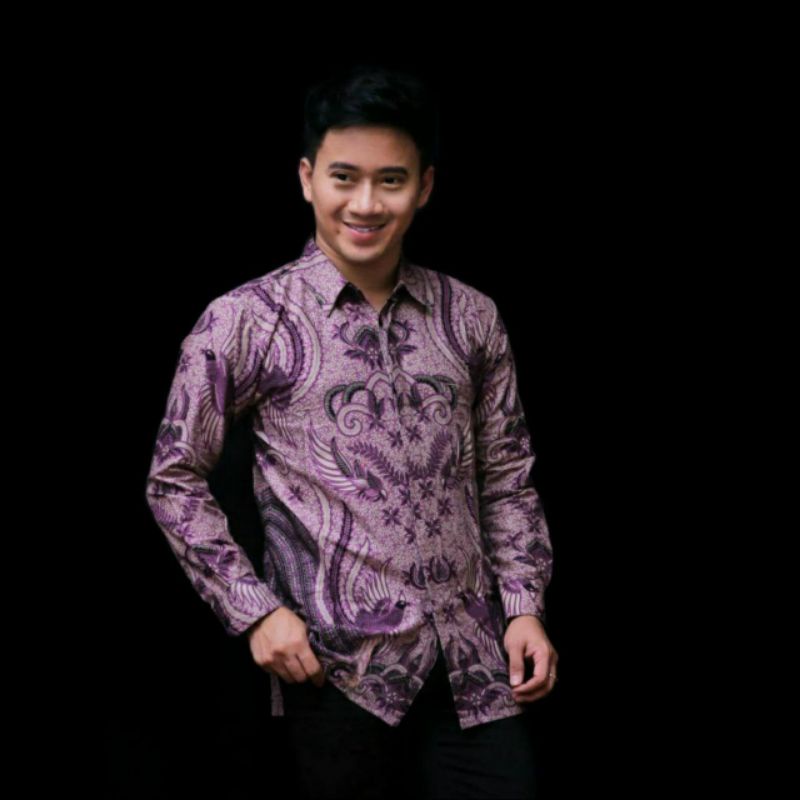 ATASAN KEMEJA BATIK COWOK WARNA HITAM UNGU LENGAN PANJANG M L XL XXL FORMAL KERJA KANTOR MURAH JUMBO