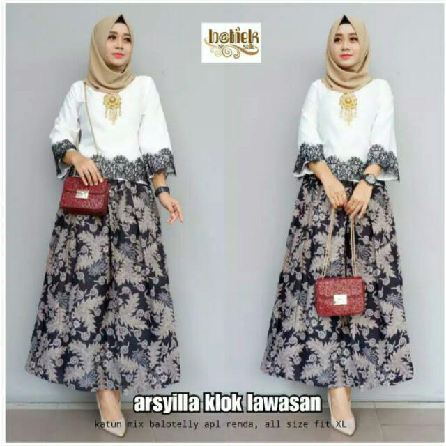 Asyilla Klok Lawasan Batik Solo Fashion Wanita Rok Batik Modern Blouse Batik Kombinasi