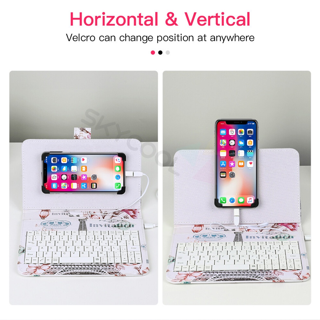 【Hadiah gratis】Skycool telepon Keyboard dan Mouse set Untuk OPPO Vivo Xiaomi Huawei Redmi Samsung Phone hp Dengan PU Leather Case Holder Kompatibel Semua OTG Android