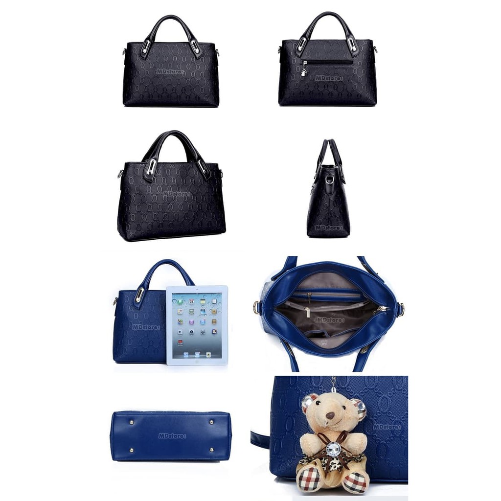 TAS WANITA TERBARU DAN TERMURAH Tas Fashion Wanita Import Style Korea B4699 Black 4 in 1Purp DR220
