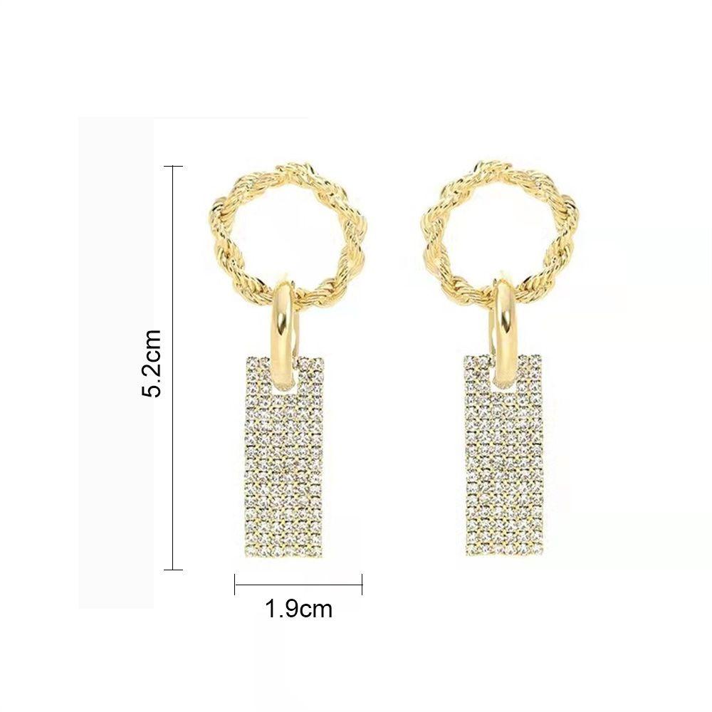 R-flower Square Crystal Earrings Aksesoris Pesta Pernikahan Baru Wanita Gadis Drop Earrings