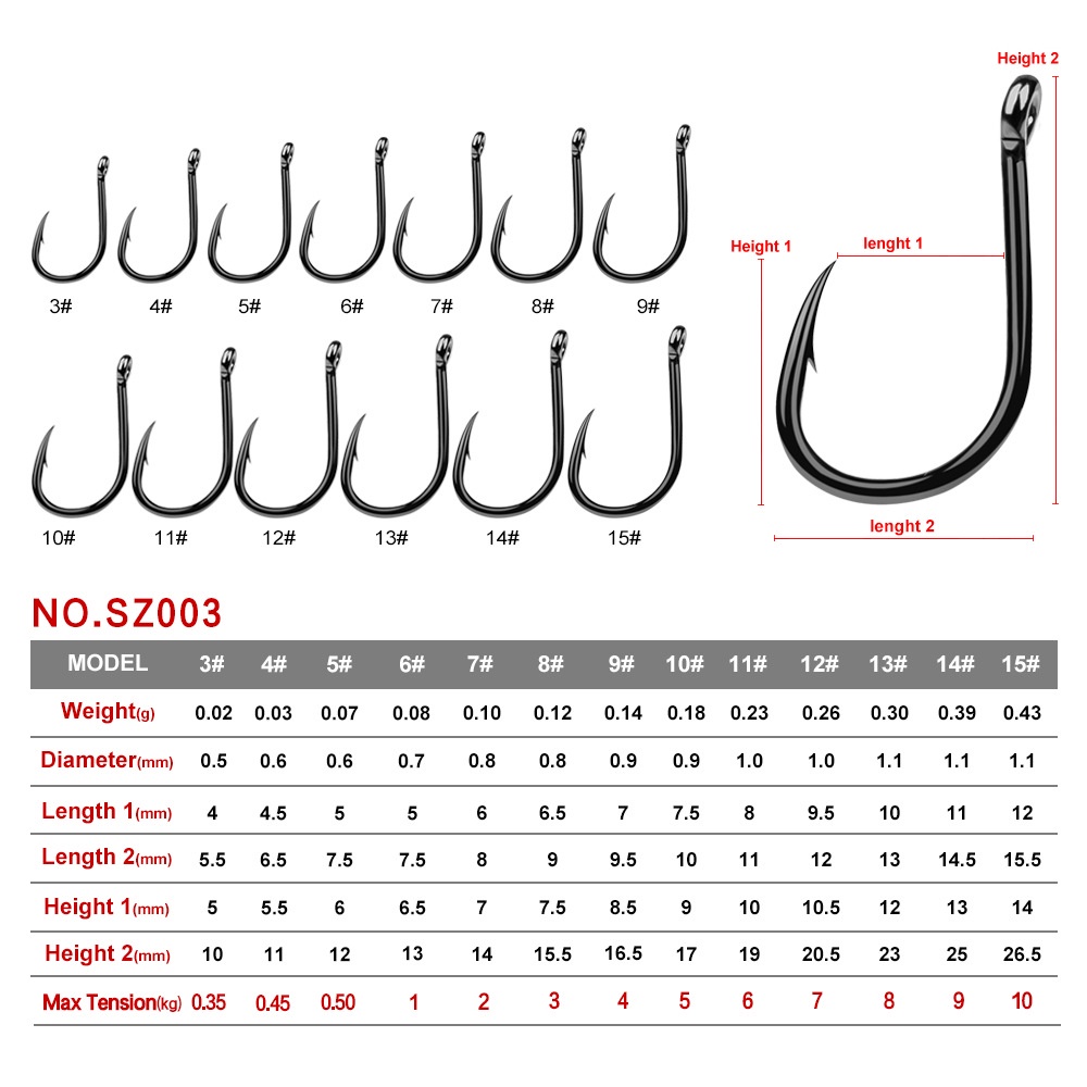 SHILIHUI 500pcs Mata Kail Pancing Set 3#-15# Mata Pancing Hight Carbon Steel