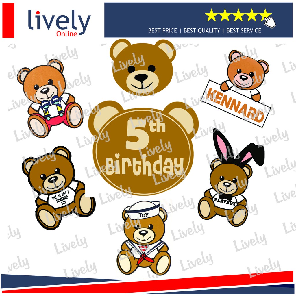 CAKE TOPPER KARAKTER HIASAN KUE HBD HAPPY BIRTHDAY CUSTOM NAMA MOSCHINO BEAR set