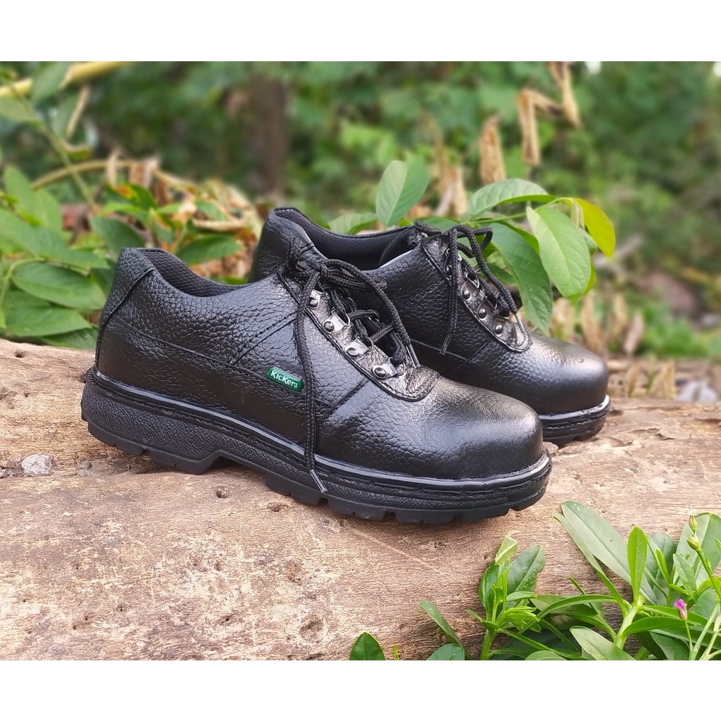 Sepatu Safety pria Safety Boot Tali Sepergelangan Kaki Kulit Sapi Asli