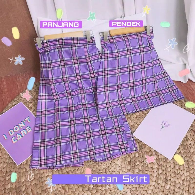 TARTAN SKIRT LILAC, LILAC SKIRT, ROK UNGU, ROK TARTAN LILAC
