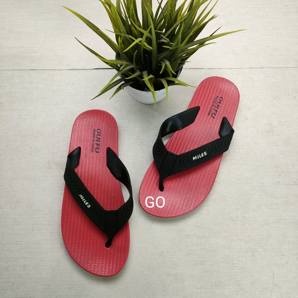 BB Import MILES MERAH HITAM Sandal Cowok Murah Japit Casual Teplek Sendal Cowok Flat Jepit