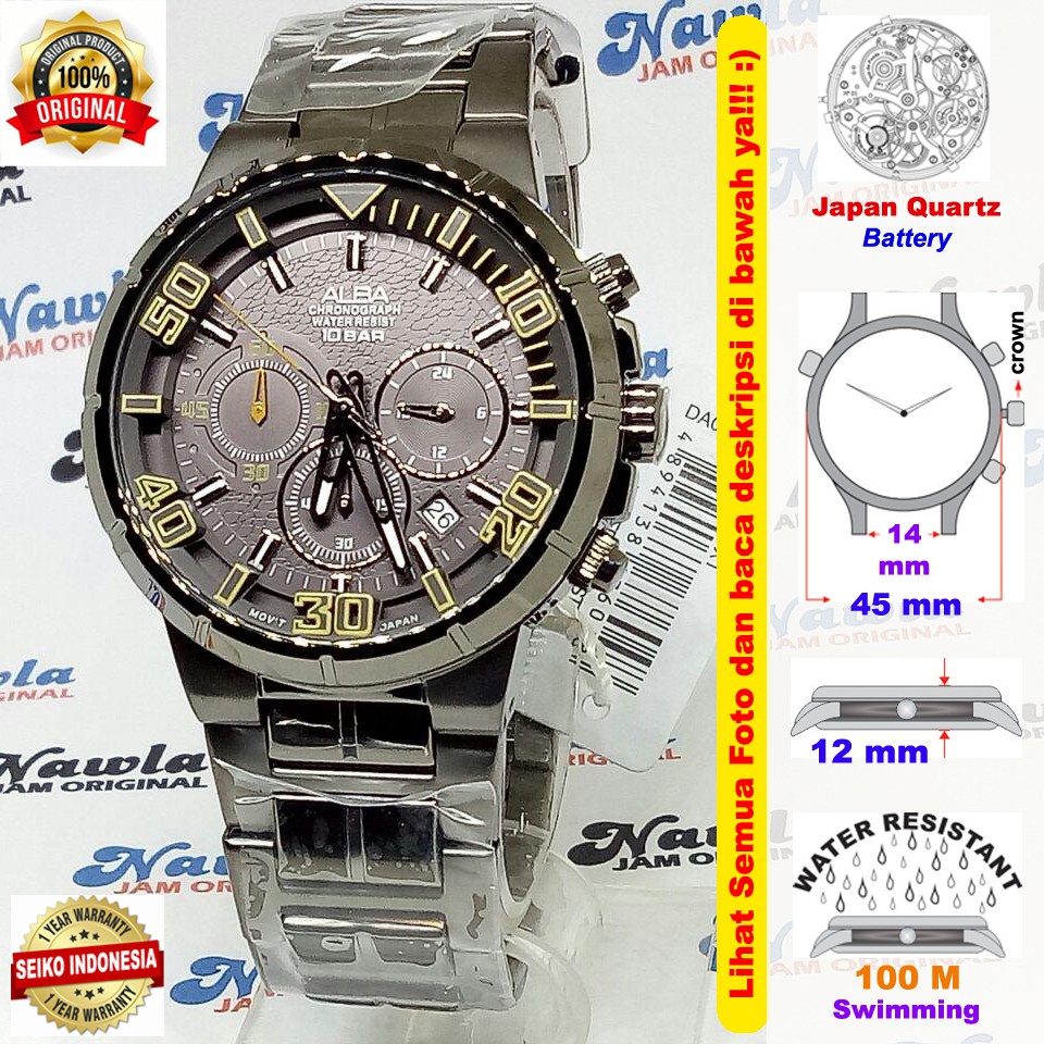 Alba Quartz AT3D81X1 Chronograph Black Stainless - Jam Tangan Pria AT3D81