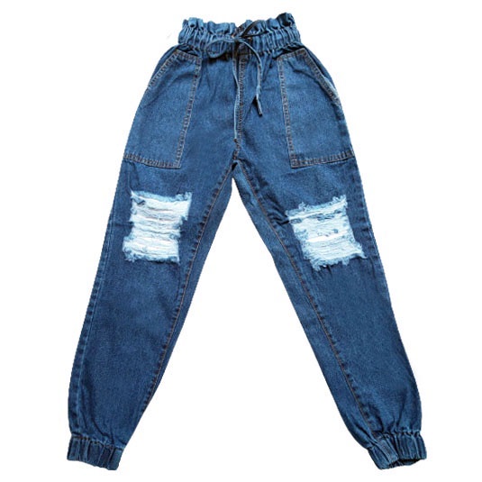 HOPYLOVY Celana Panjang Jogger Jeans Wanita HW Jeans Ripped Milena