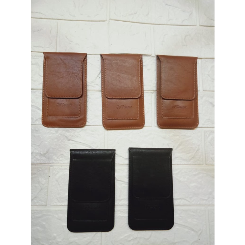 Case Handphone Dompet Coklat dan Hitam Polos Realpict