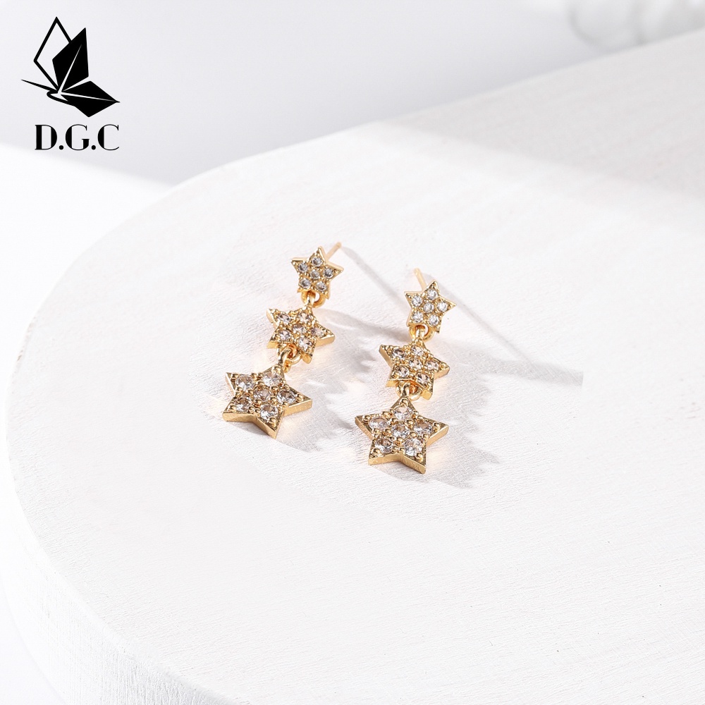 ♥️MOYA0158✨Anting Titanium Juntai Pentagram Aksesoris Wanita Fashion Korea Earrings Premium Berlian Emas D299