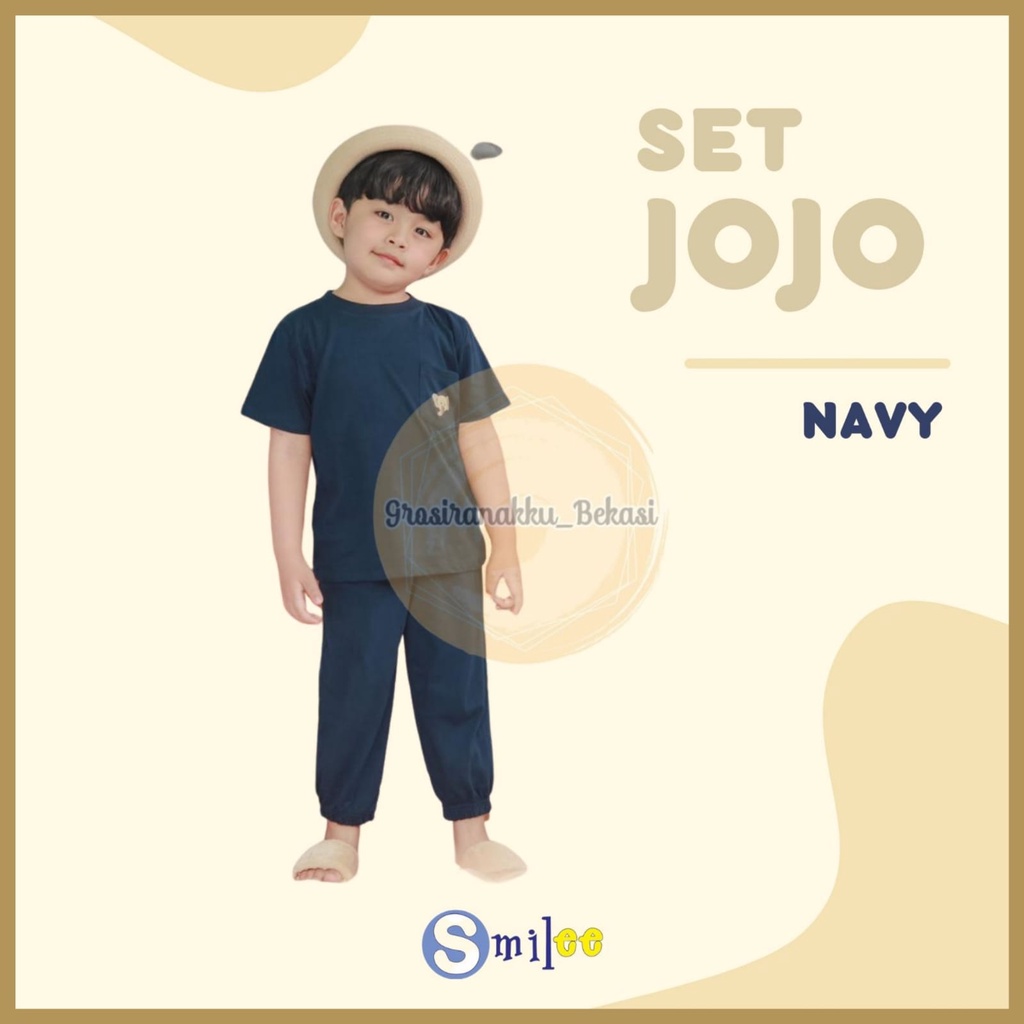 Setelan Anak Unisex Smilee Jojo  Warna Navy Size 1-5Tahun