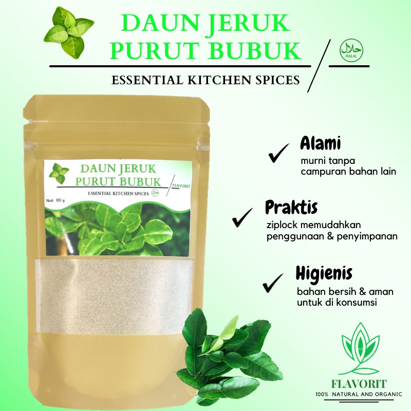 Bubuk Bumbu Daun Jeruk Purut Serbuk Bahan Pokok Rempah Dapur Kering Organik Herbal Jamu Asli Murni